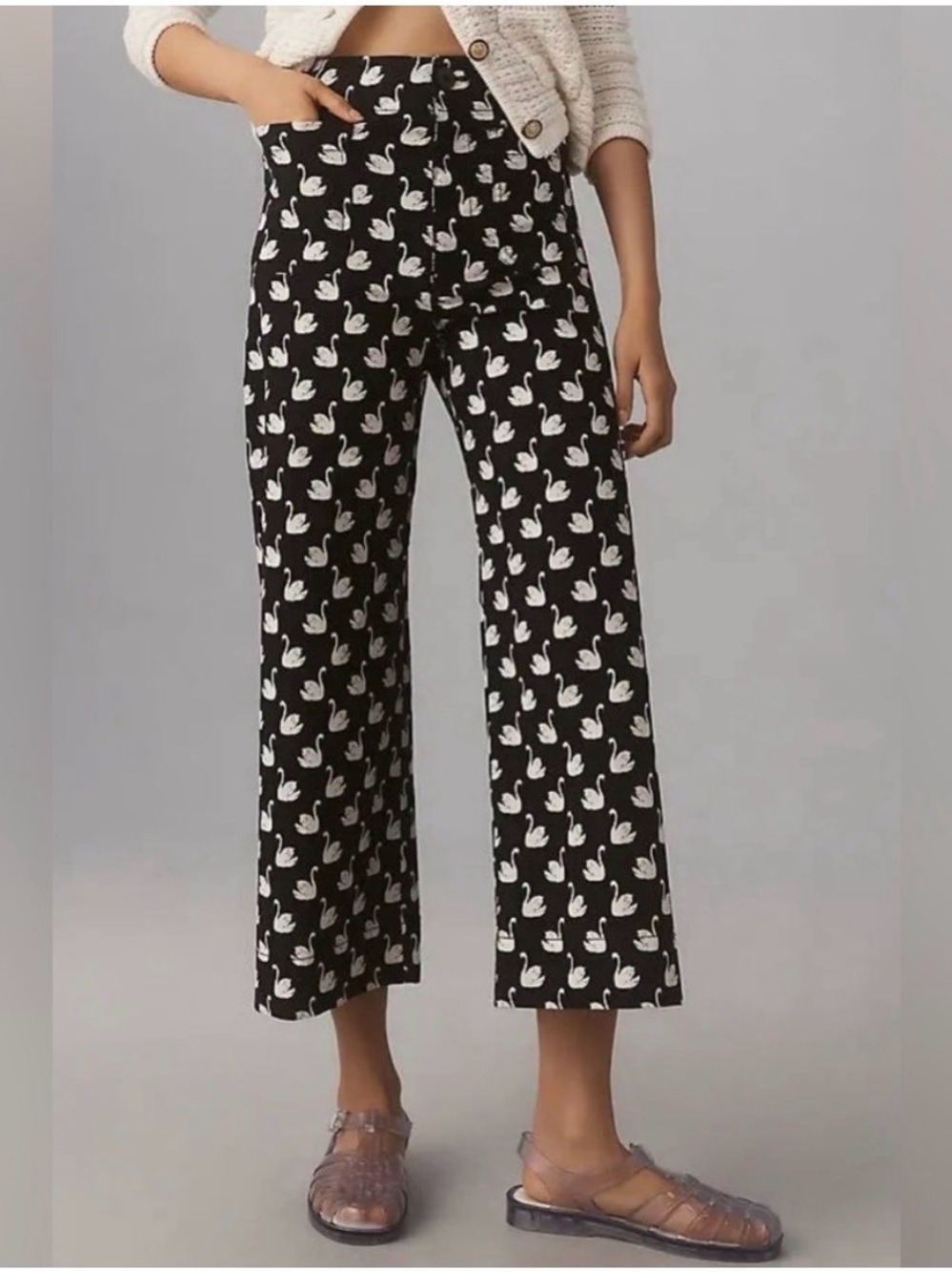 Anthropologie Maeve The Colette Magic Fabric Crop Wide-Leg Pants Swan Print